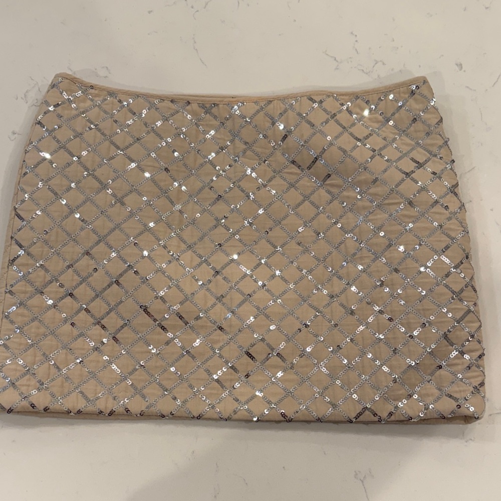 Elegant Tan and Silver Sequin Skirt